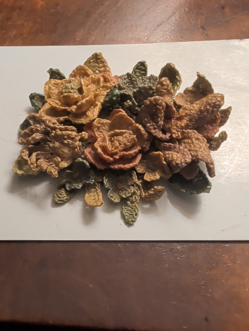 Crochet vintage antique floral brooch. Muted colors hand stitched pin back